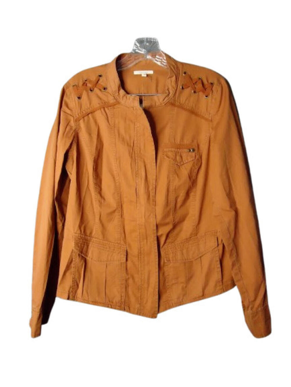 Maurices Shoulder Strap Accents Jacket Size Medium Burnt Orange Full Zip Cotton